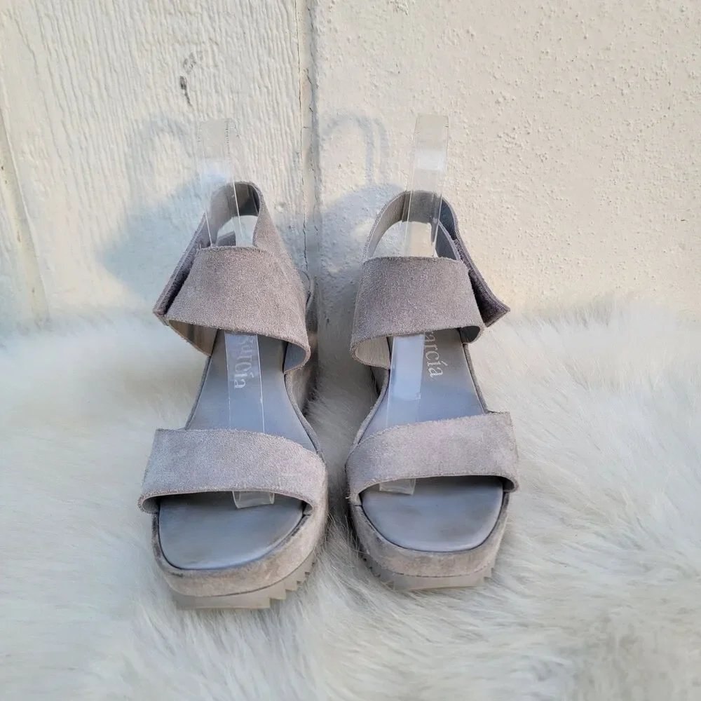 Pedro Garcia Suede Grey Platform Wedges Size 9.5 Made In Spain